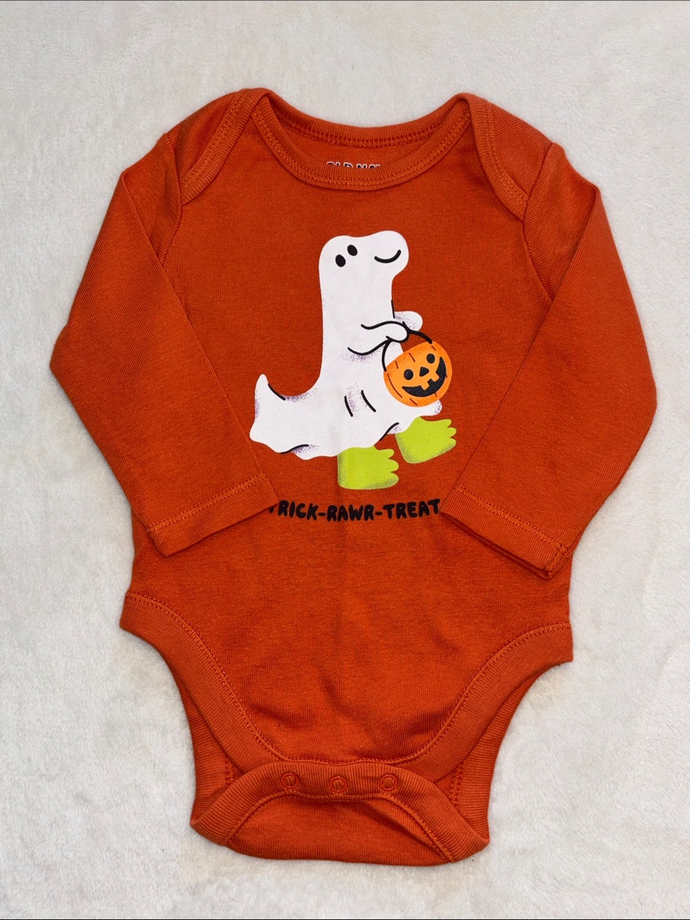 (3 for $10) old navy Halloween Dinosaur Ghost Orange Baby One-Piece Bodysuit